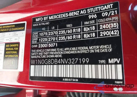 2022 Mercedes-Benz Glc 300 Suv from USA, damaged, VIN W1N0G8DB4NV327199